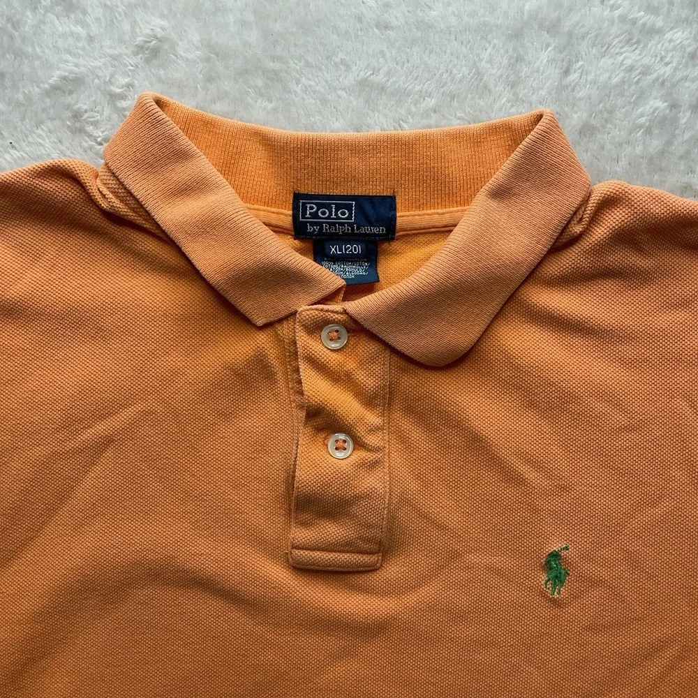 Polo Ralph Lauren Boys XL Orange Polo Shirt Green Pony Sunfaded Casual Preppy